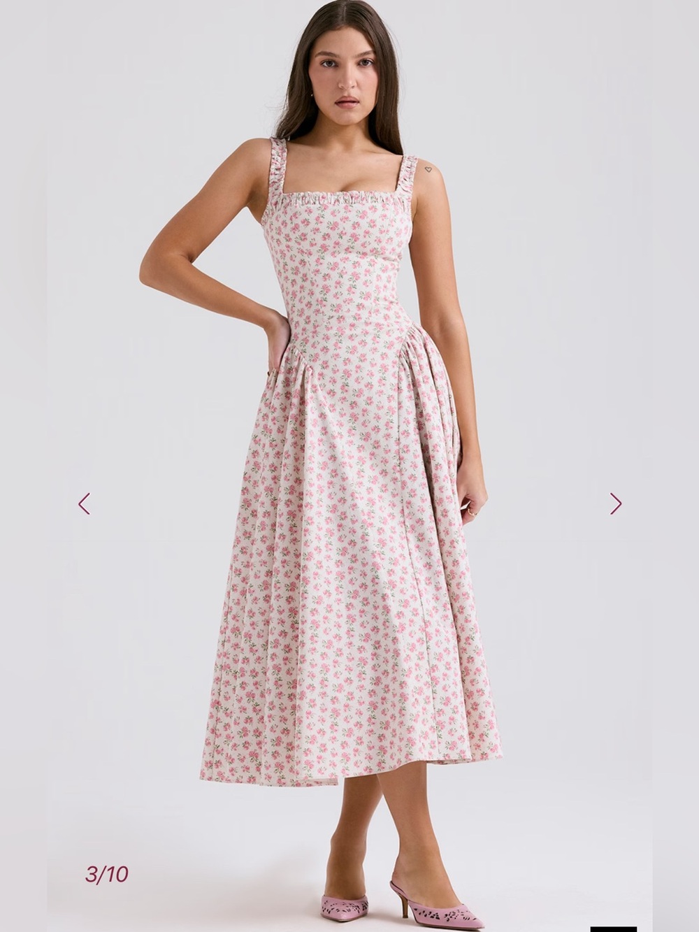 NWT HOUSE OF CB DOROTHY - White Rosebud Print Cotton Midi Sundress Size XS - Picture 3 of 13